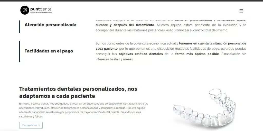 Ortodoncia invisible debajo de texto sobre tratamientos dentales.